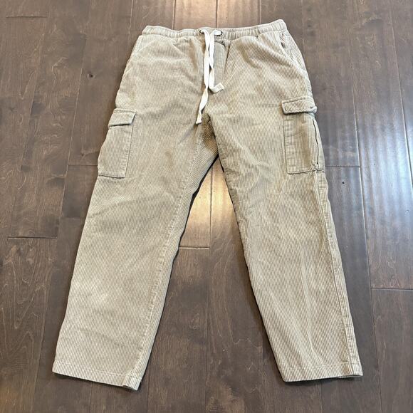 LIRA Corduroy Cargo Pants Mens Large Tan Drawstring Elastic Utility CRTV SCTX - Picture 1 of 12